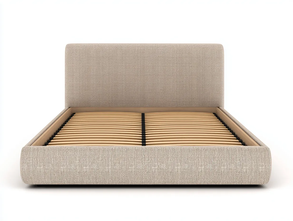 Lit double tapissé 165x205x105 cm - beige - design contemporain rembourré-Abodeno