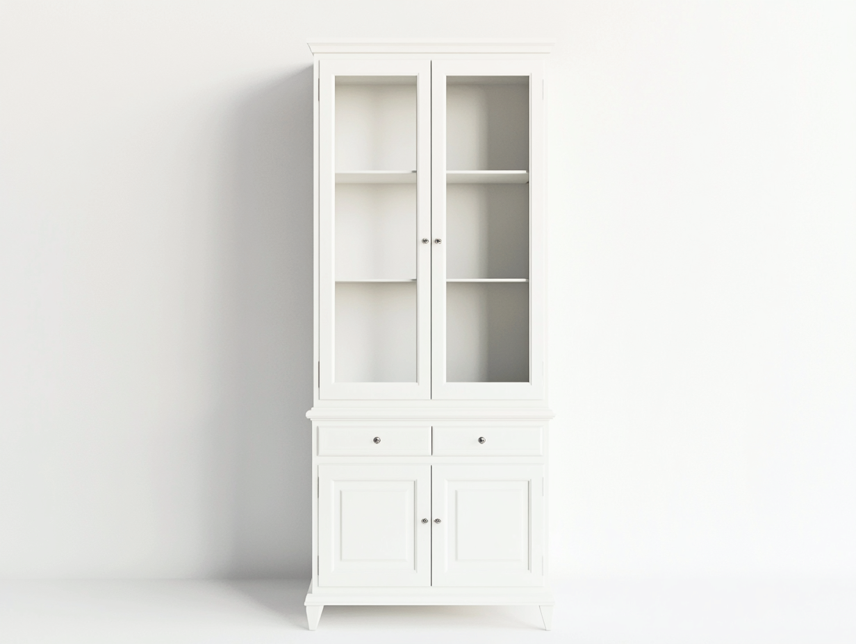 Vitrine en bois 100x40x200 cm - couleur blanche - avec tiroirs et espace de rangement-Abodeno