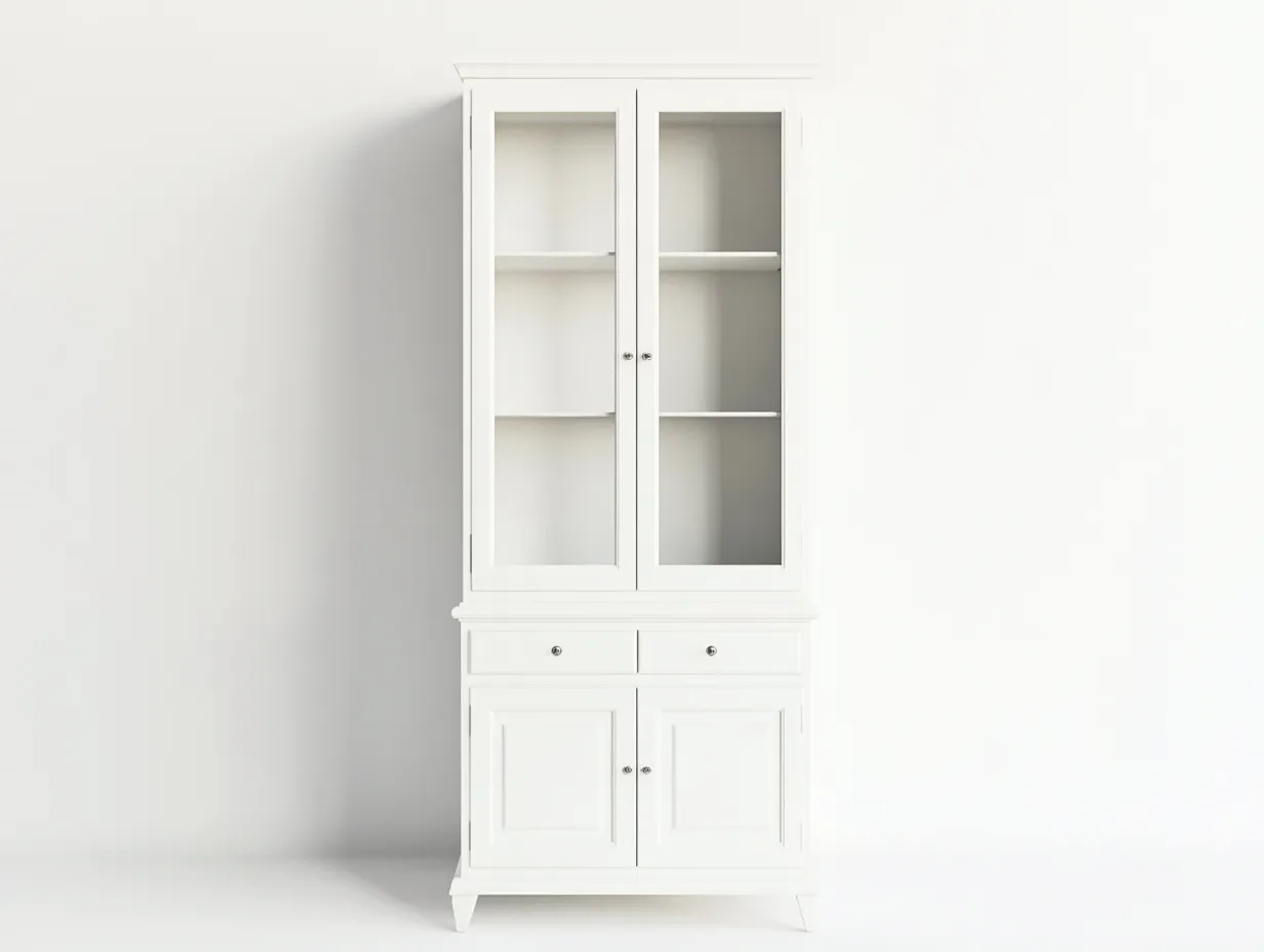 Vitrine en bois 100x40x200 cm - couleur blanche - avec tiroirs et espace de rangement-Abodeno