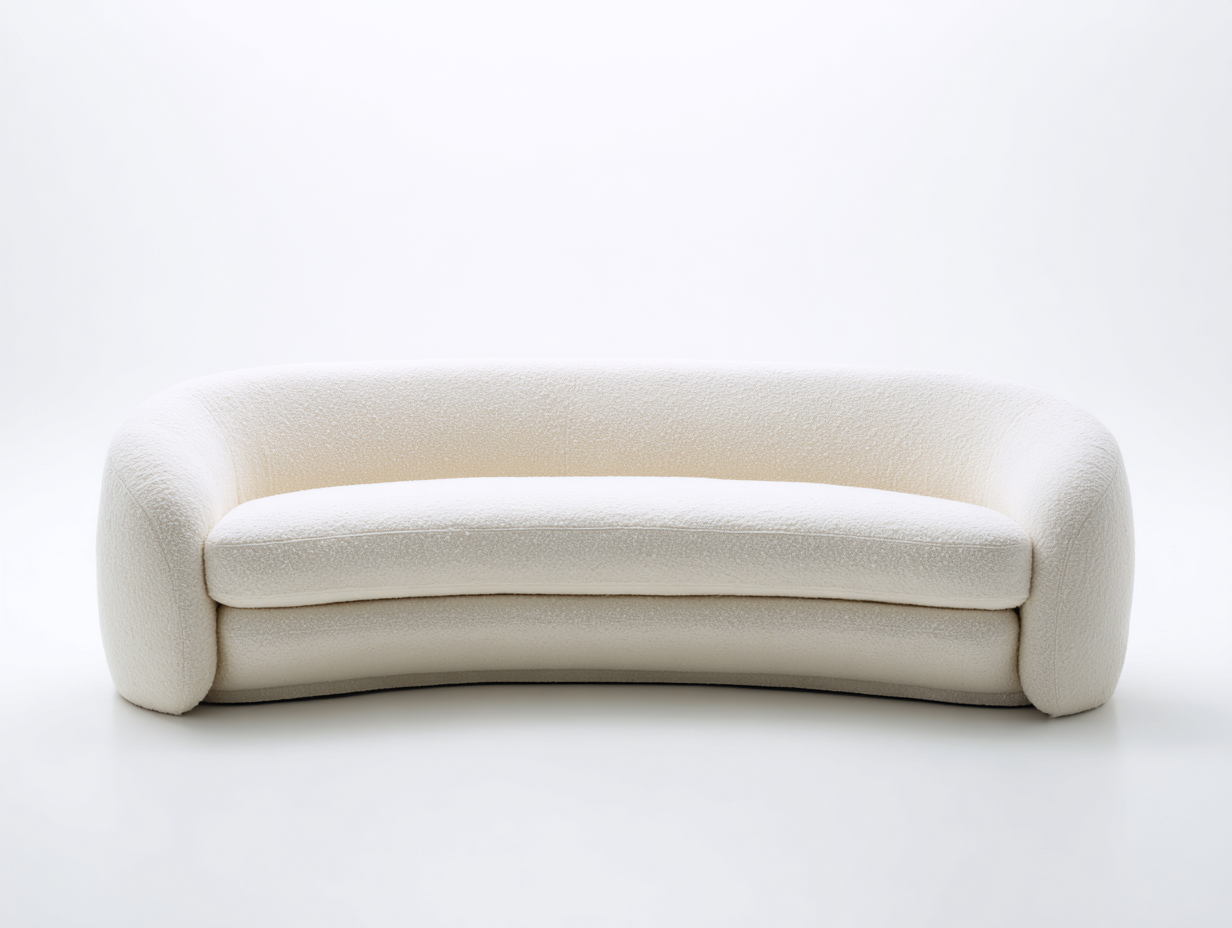 Canapé 3 places en tissu bouclette 215x92x78 cm - blanc cassé - design arrondi moderne-Abodeno