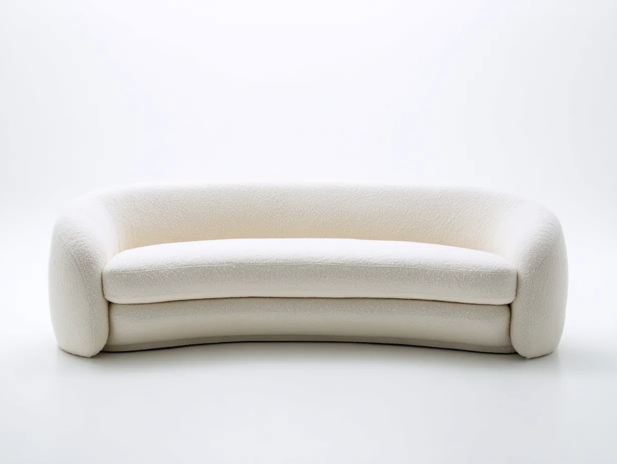 Canapé 3 places en tissu bouclette 215x92x78 cm - blanc cassé - design arrondi moderne-Abodeno