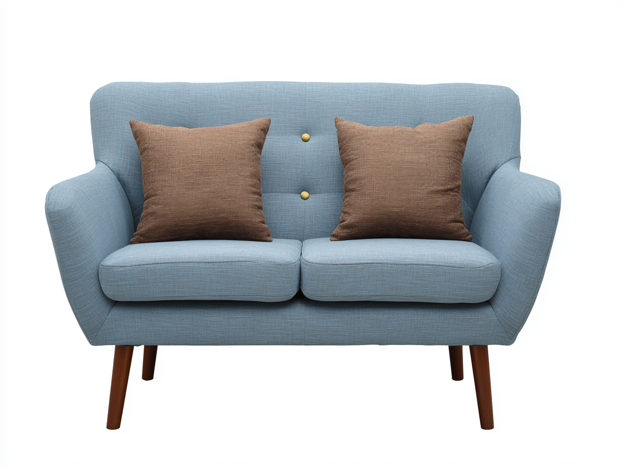 Canapé deux places - tissu - 150x85x85 cm - bleu clair - style scandinave capitonné à pieds en bois-Abodeno