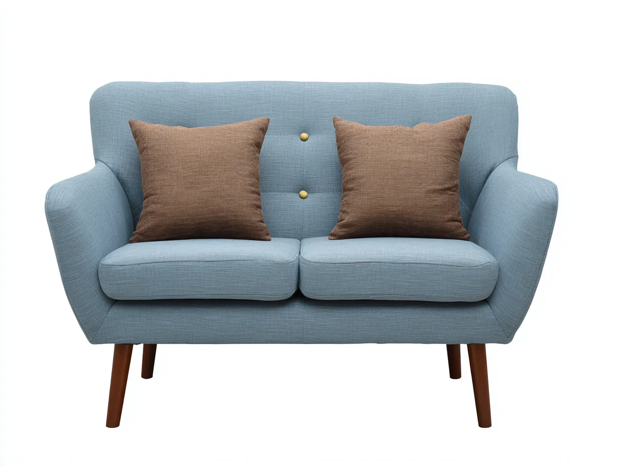 Canapé deux places - tissu - 150x85x85 cm - bleu clair - style scandinave capitonné à pieds en bois-Abodeno