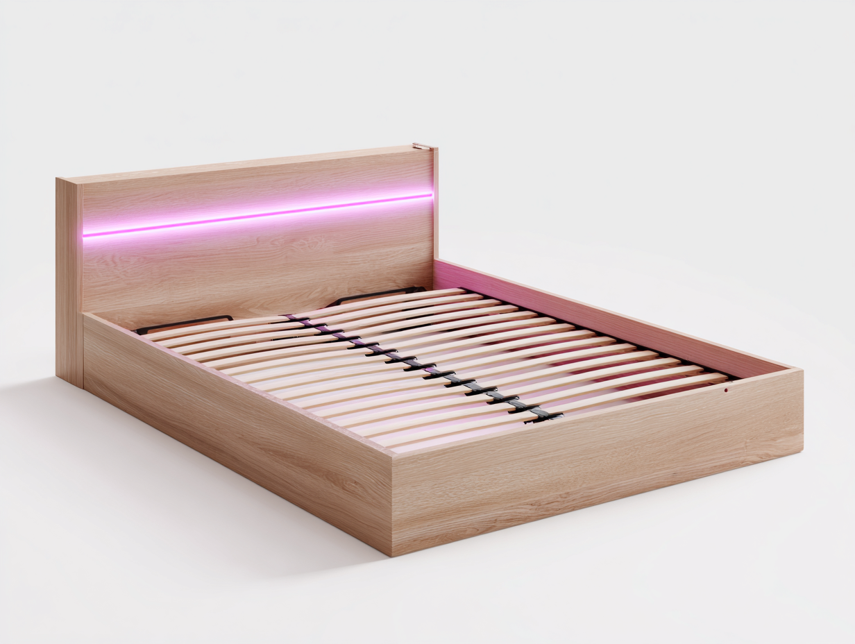 Lit double 160x200x95 cm - chêne clair - design moderne avec éclairage LED intégré-Abodeno