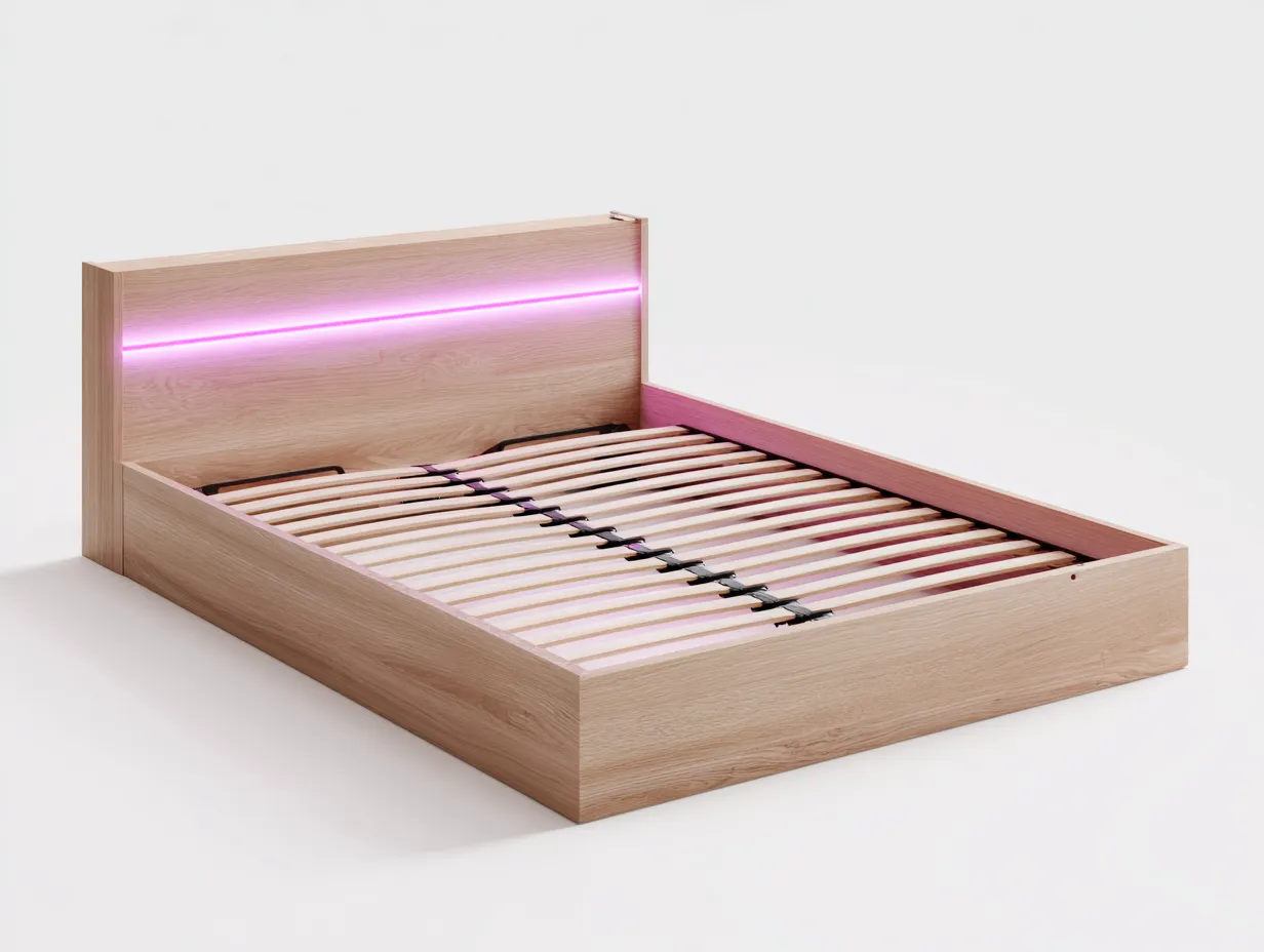 Lit double 160x200x95 cm - chêne clair - design moderne avec éclairage LED intégré-Abodeno
