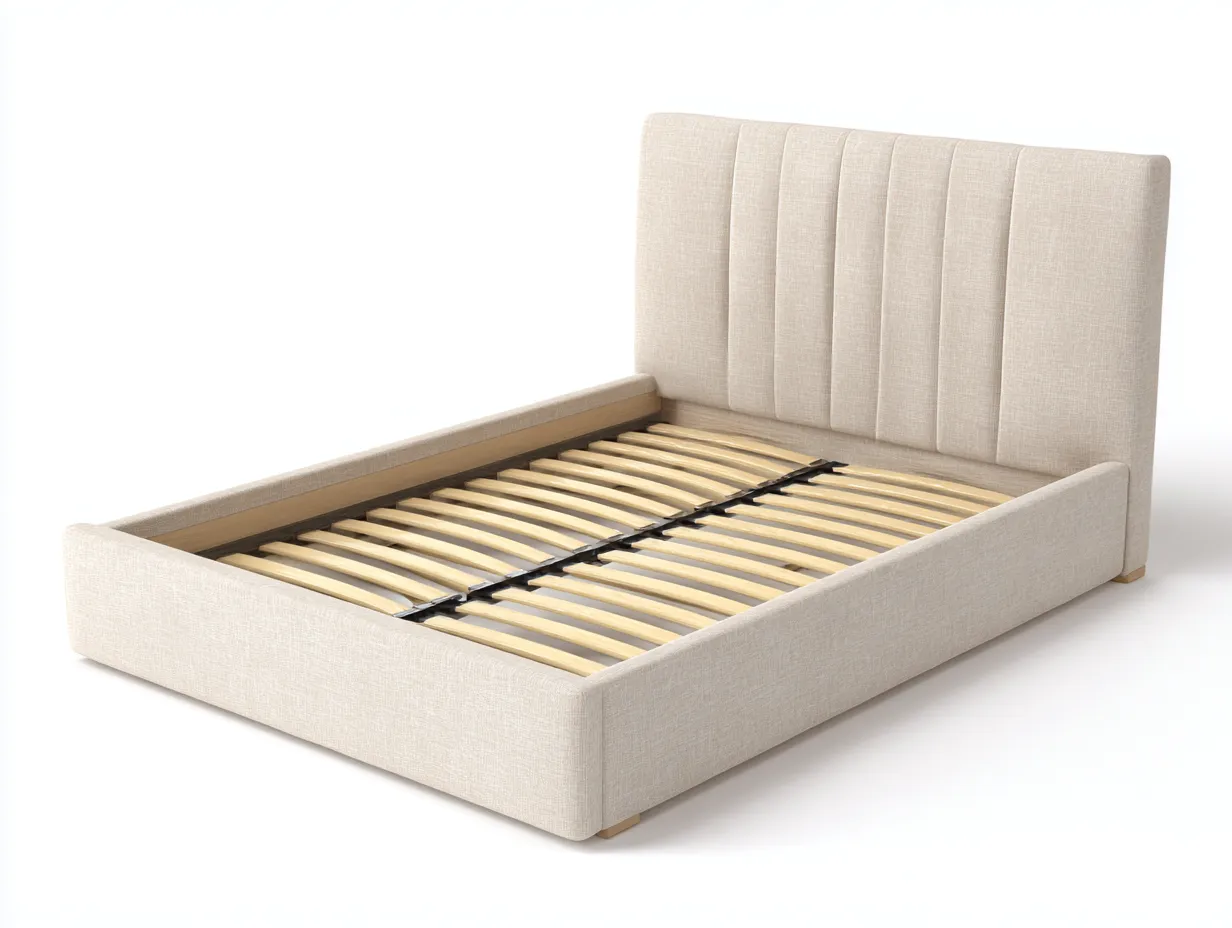 Lit double tapissé 160x200x110 cm - beige - avec tête de lit matelassée verticale-Abodeno