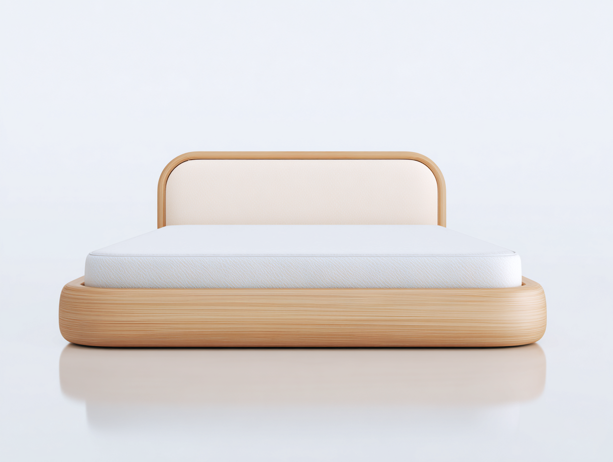 Lit double 180x200x85 cm - bois clair et beige - style minimaliste arrondi-Abodeno