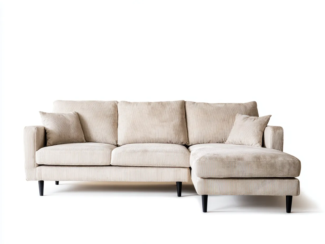 Canapé d'angle en velours côtelé 254x159x87 cm - beige - design moderne élégant-Abodeno