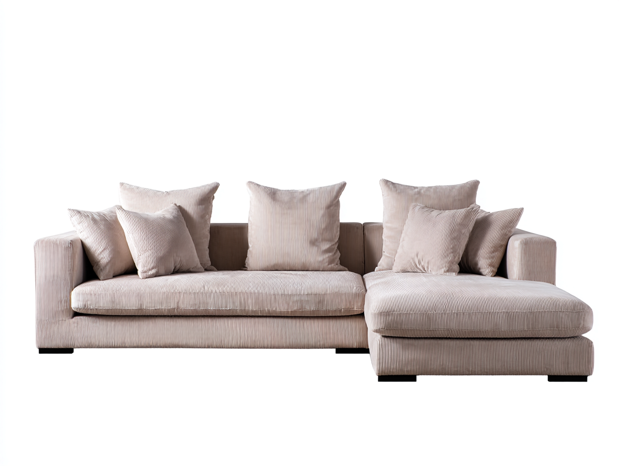 Canapé d'angle en velours côtelé 258x162x88 cm - beige clair - design contemporain élégant-Abodeno