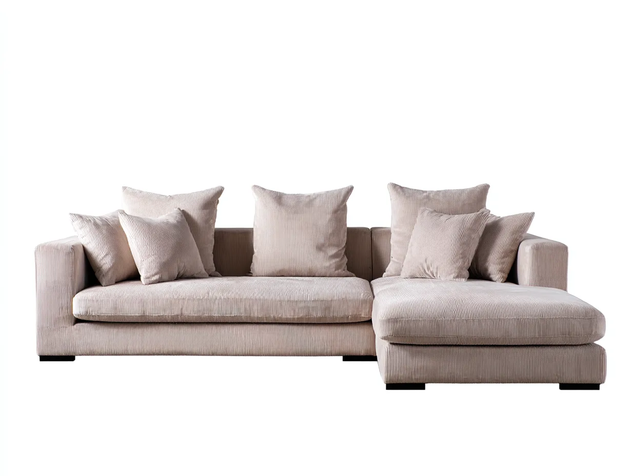 Canapé d'angle en velours côtelé 258x162x88 cm - beige clair - design contemporain élégant-Abodeno