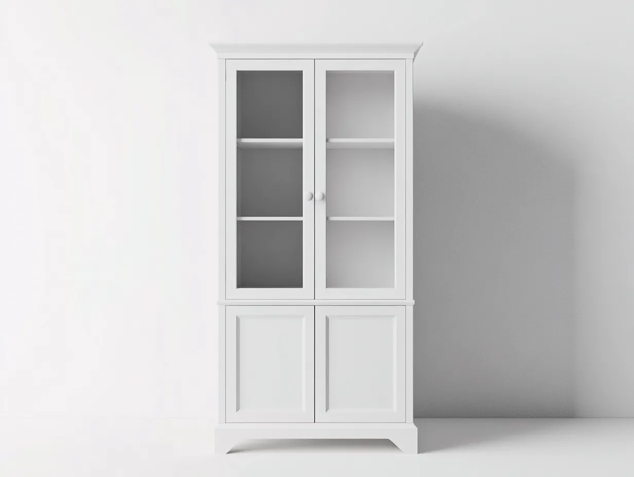 Vitrine en bois 95x40x185 cm - couleur blanche - avec espace de rangement-Abodeno