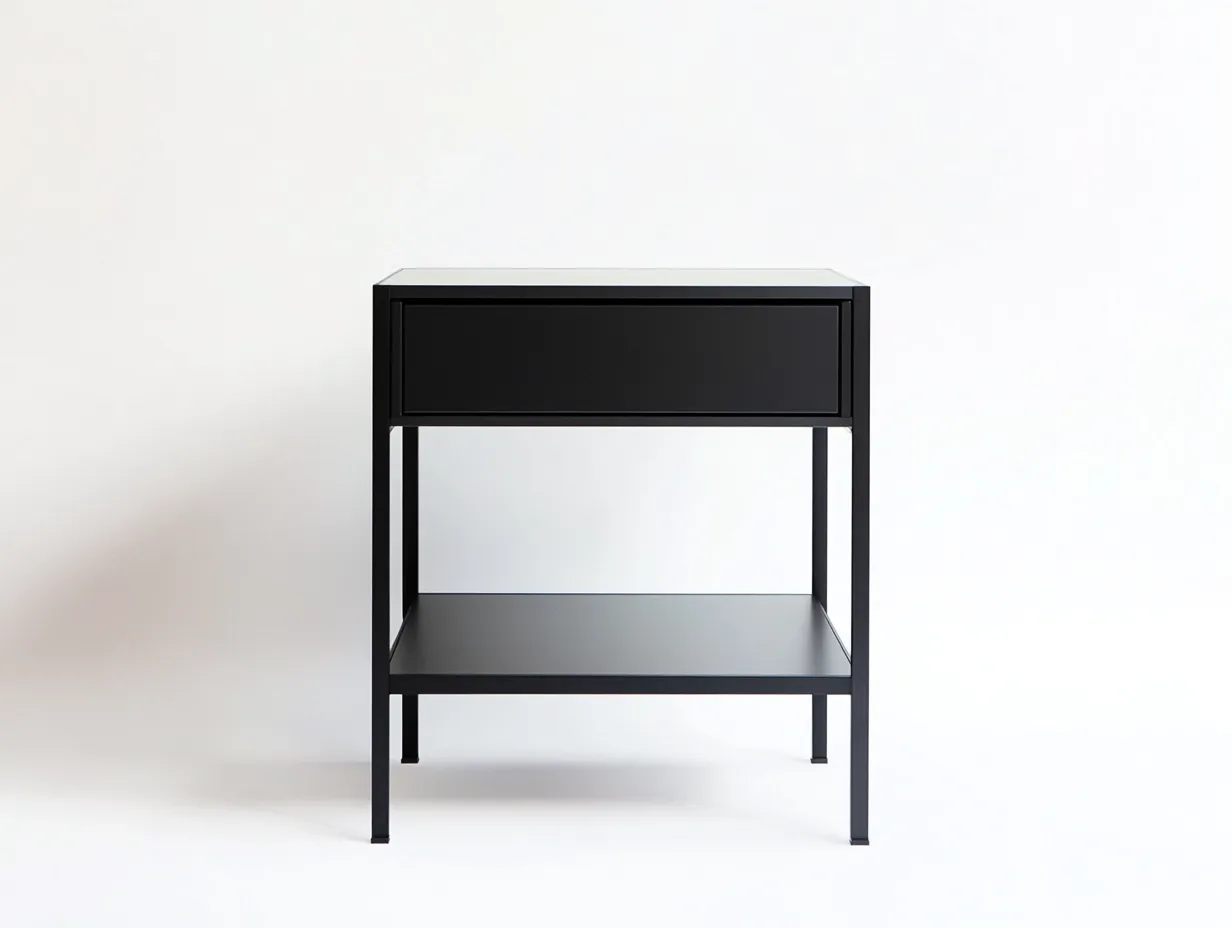 Table de chevet noire 45x35x55 cm - structure en métal - design moderne minimaliste-Abodeno