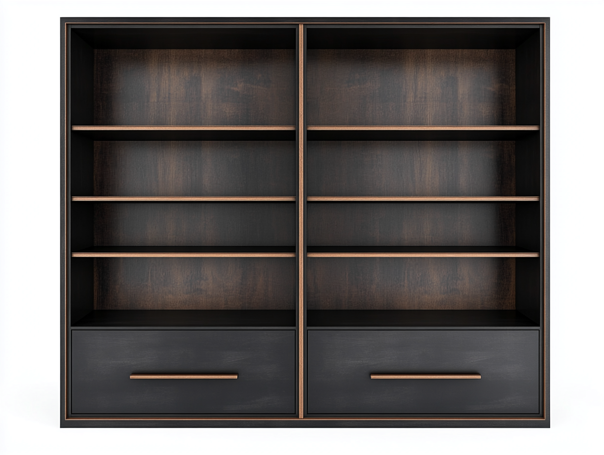 Bibliothèque en bois 160x35x180 cm - noir et noyer - style moderne - avec espace de rangement-Abodeno