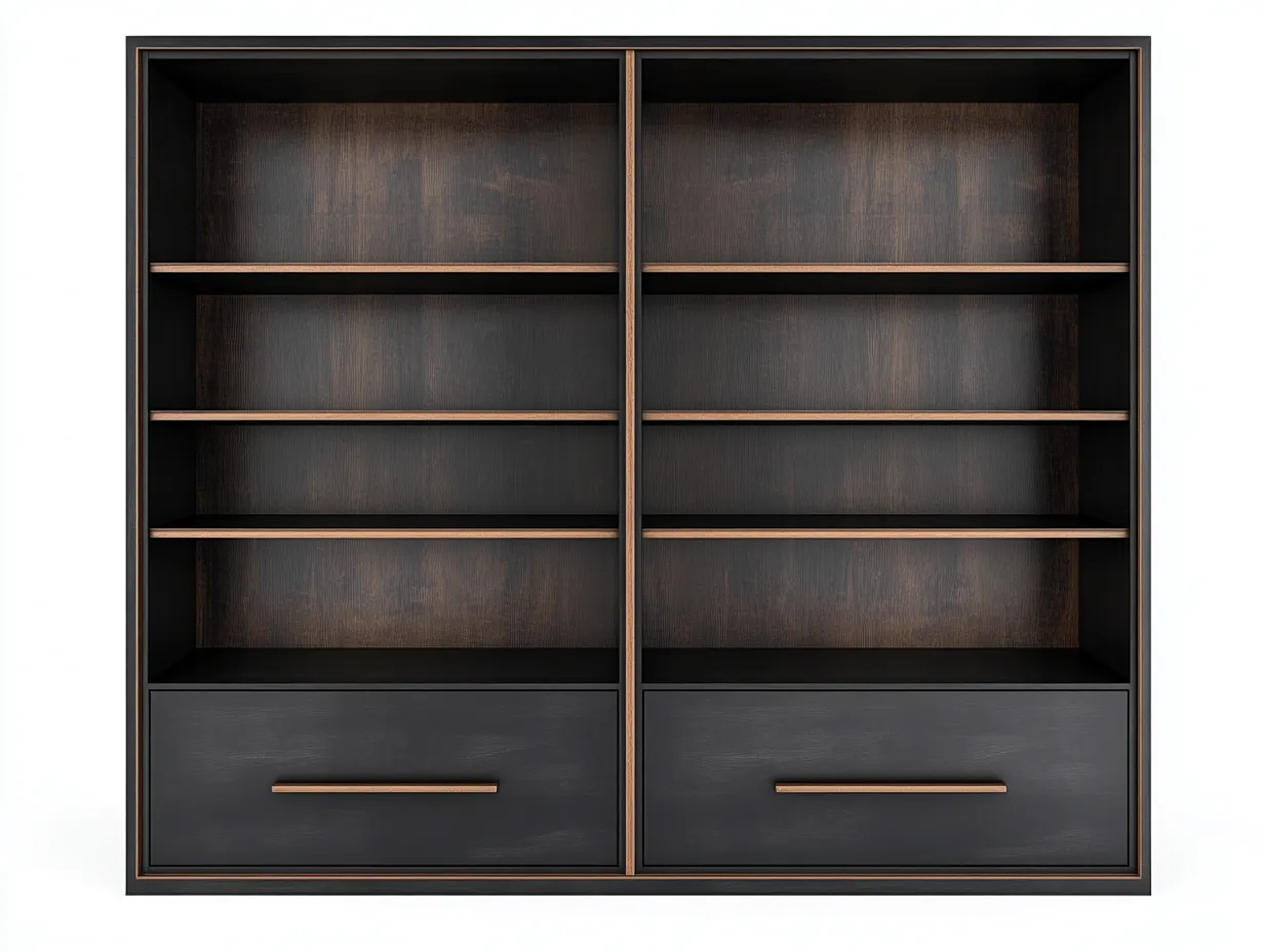 Bibliothèque en bois 160x35x180 cm - noir et noyer - style moderne - avec espace de rangement-Abodeno