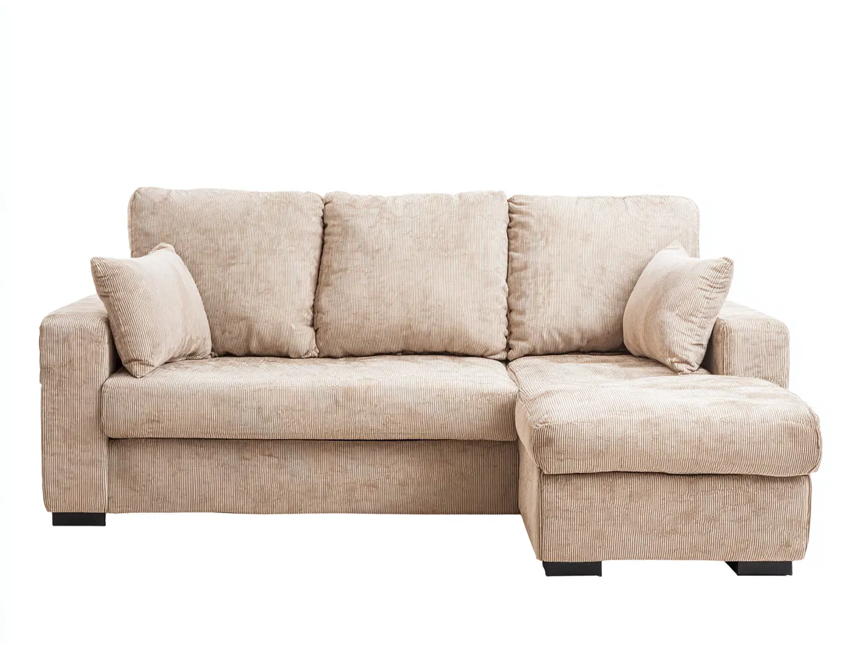 Canapé d'angle en velours côtelé 255x160x88 cm - beige - design contemporain et confortable-Abodeno