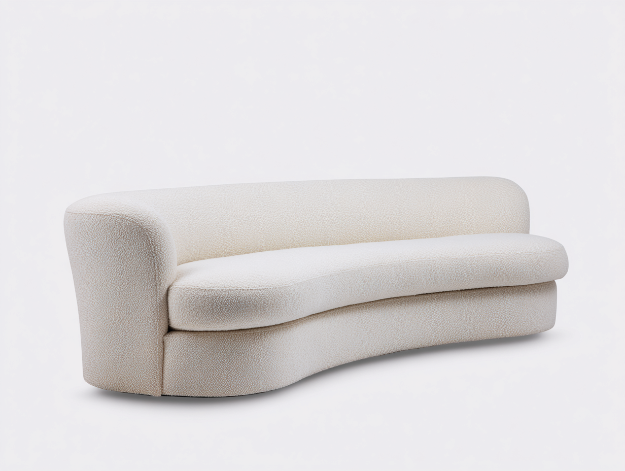 Canapé 3 places en tissu bouclette 214x93x78 cm - ivoire - design courbé moderne-Abodeno