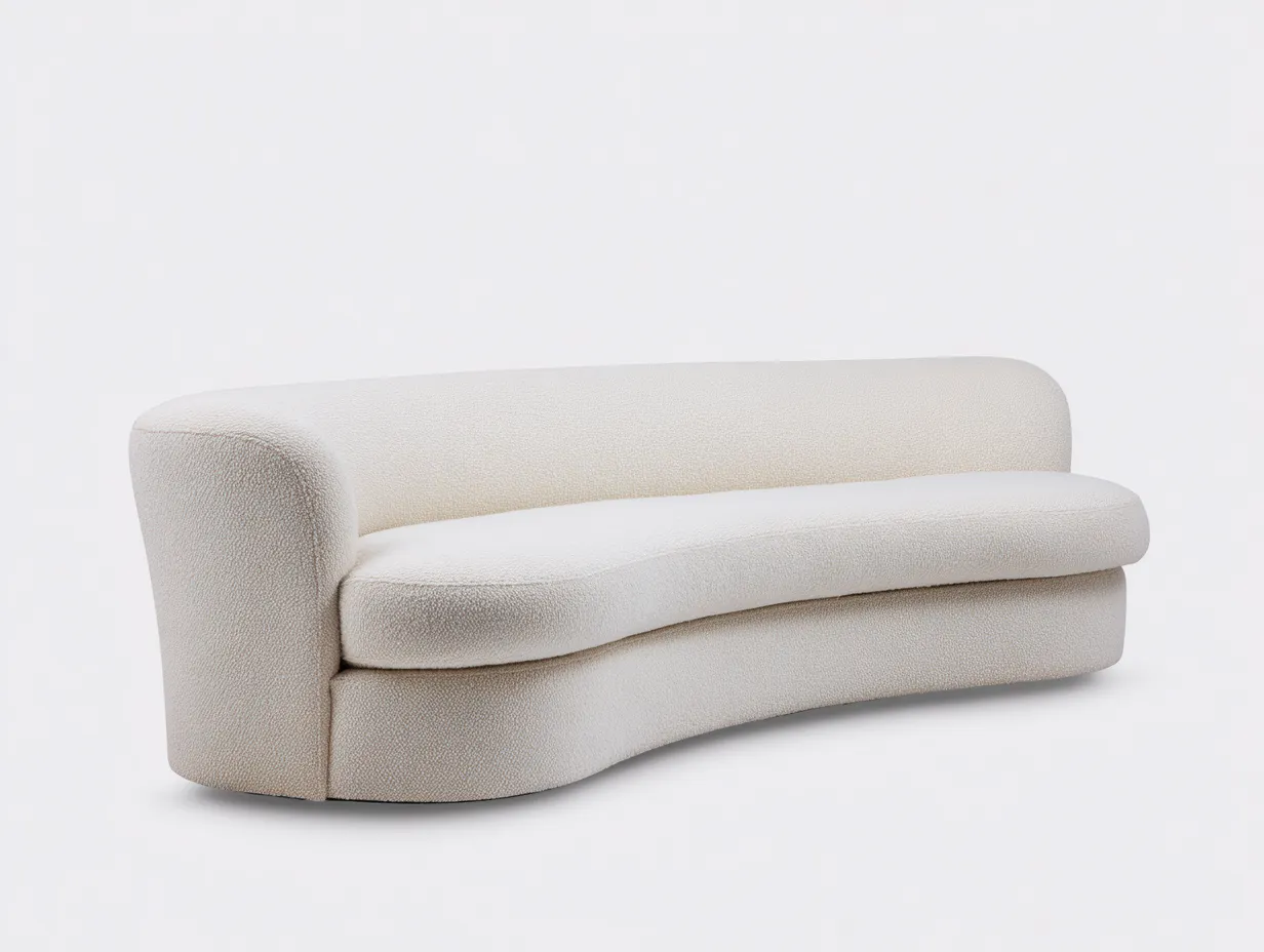 Canapé 3 places en tissu bouclette 214x93x78 cm - ivoire - design courbé moderne-Abodeno