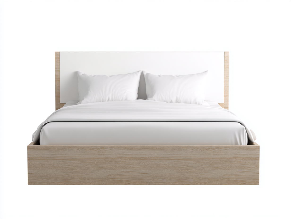 Lit double 150x200x100 cm - blanc et bois clair - style scandinave moderne-Abodeno