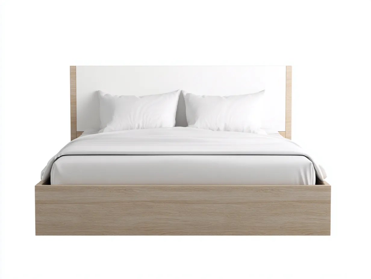 Lit double 150x200x100 cm - blanc et bois clair - style scandinave moderne-Abodeno