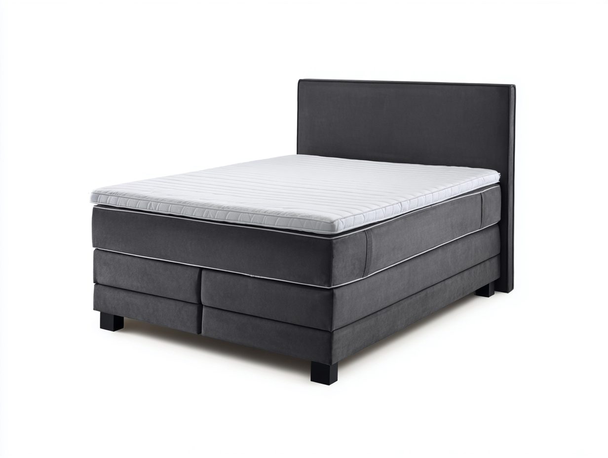 Lit double boxspring 160x200x110 cm - gris foncé - style contemporain-Abodeno