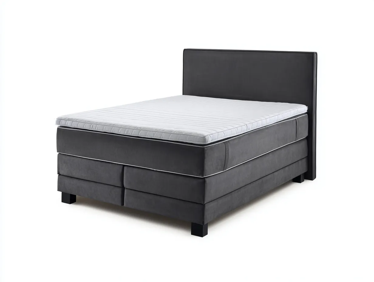 Lit double boxspring 160x200x110 cm - gris foncé - style contemporain-Abodeno