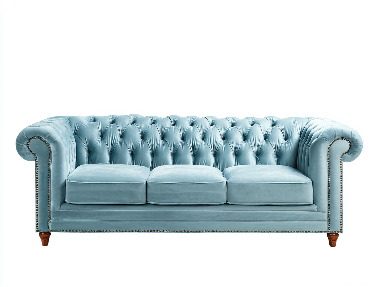 Canapé 3 places en velours 210x90x78 cm - bleu clair - style Chesterfield classique-Abodeno