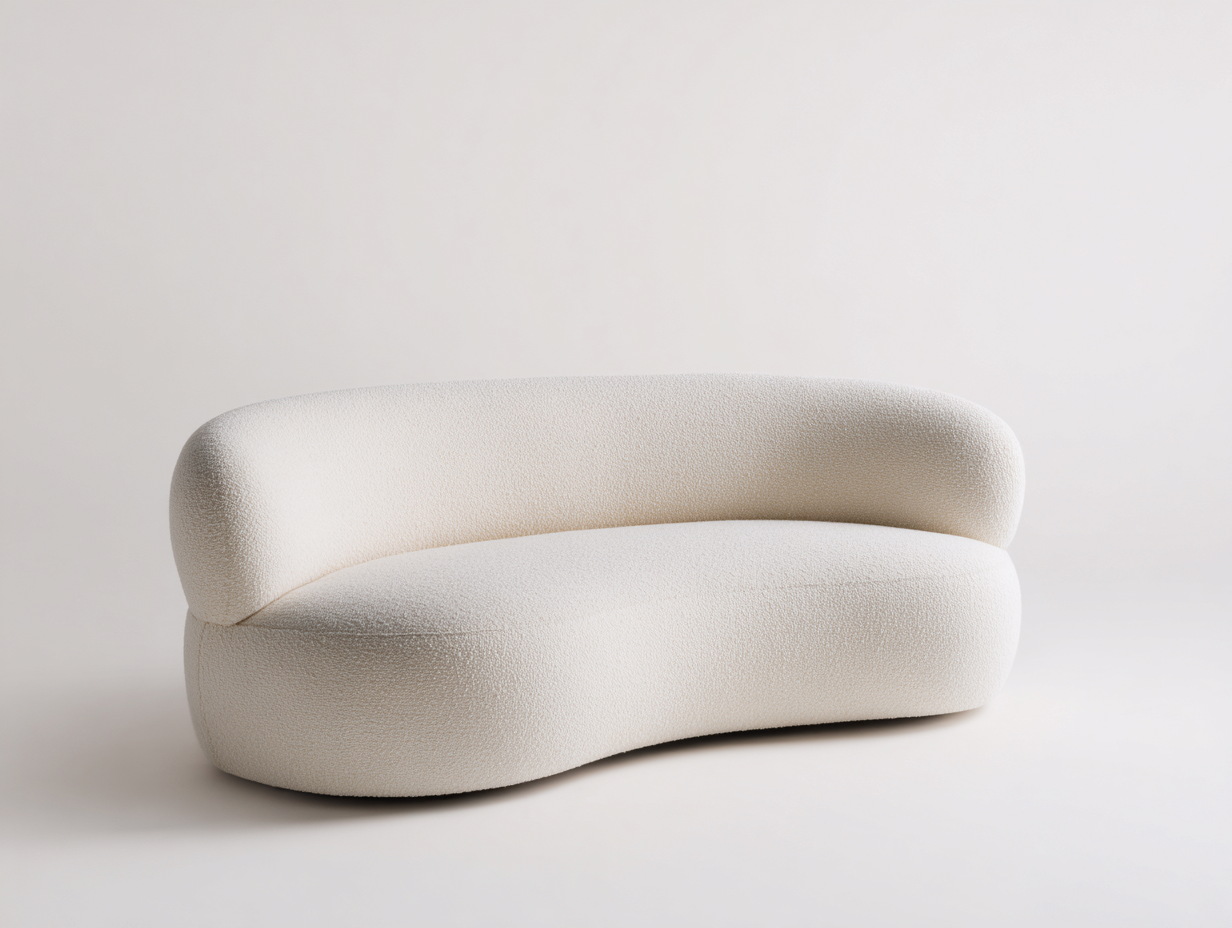 Canapé 3 places en tissu bouclé 205x100x80 cm - ivoire - design moderne incurvé-Abodeno