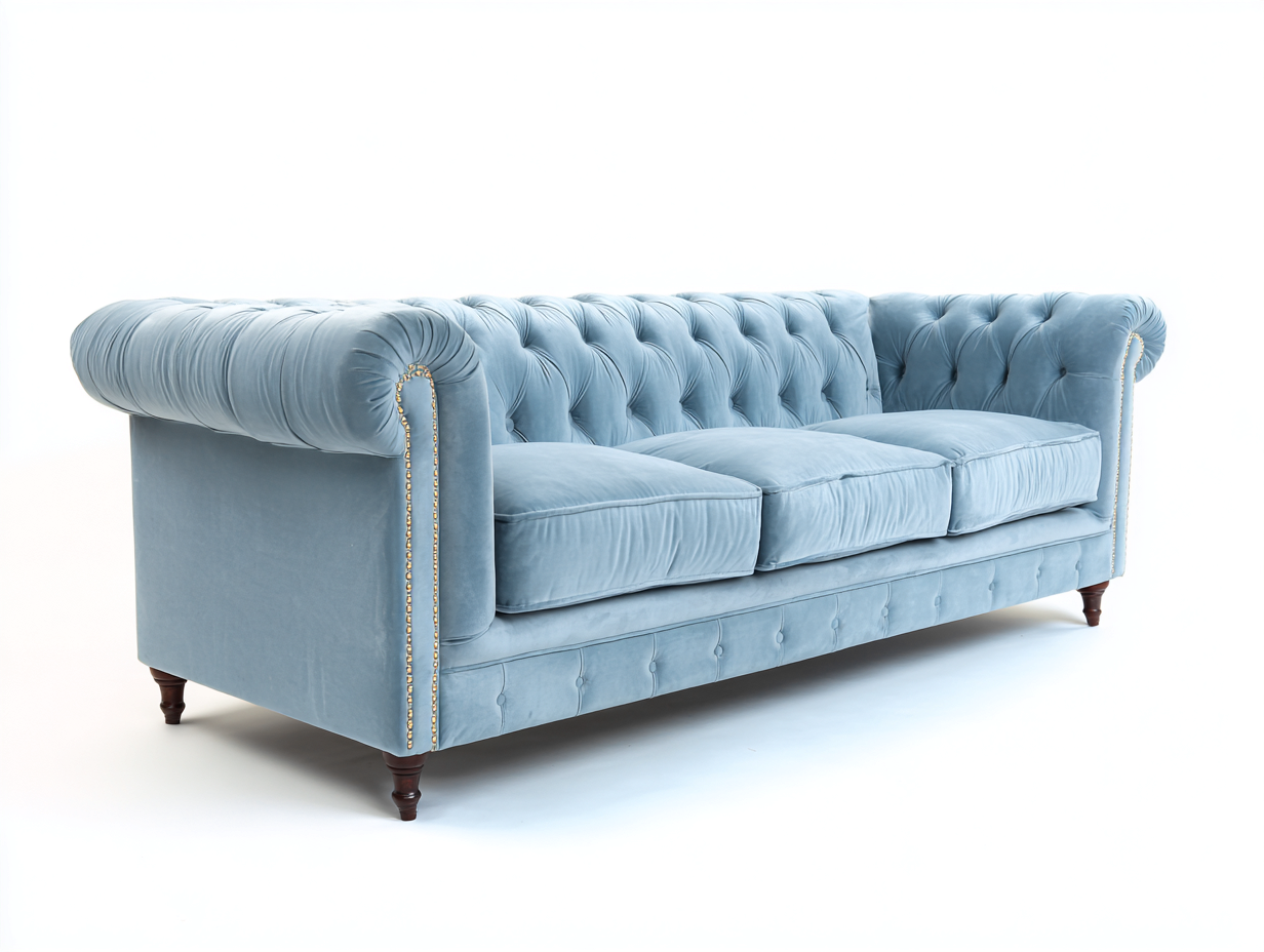 Canapé 3 places en tissu 230x95x85 cm - bleu clair - style Chesterfield classique-Abodeno