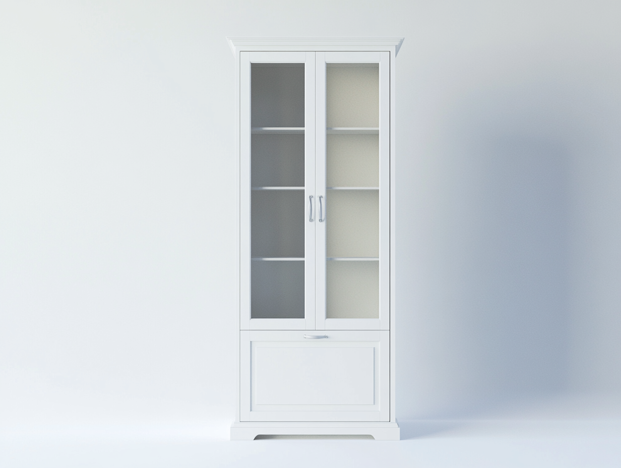 Vitrine en bois 95x40x190 cm - couleur blanche - avec espace de rangement-Abodeno