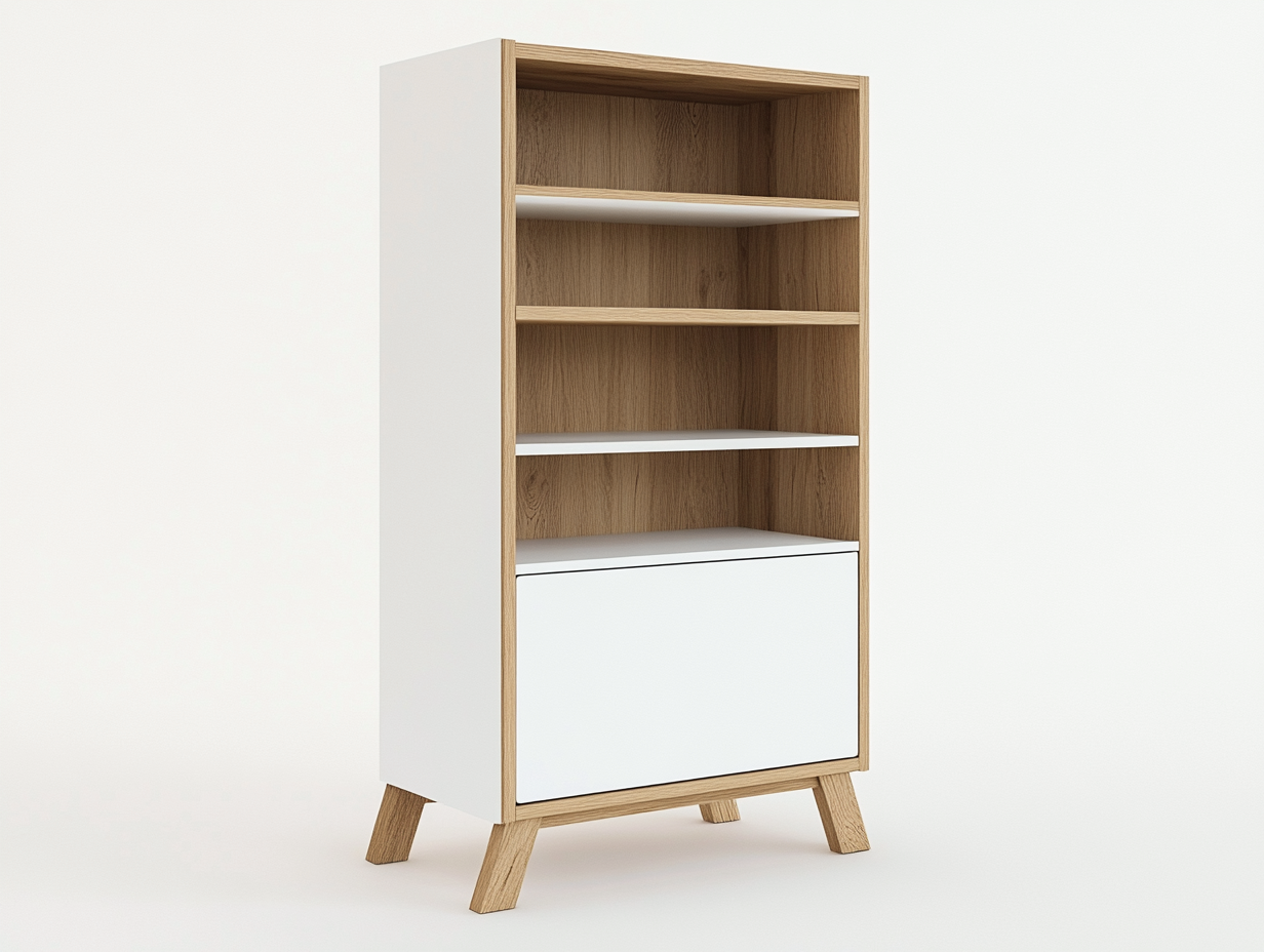 Bibliothèque en bois 100x35x160 cm - blanc et chêne clair - avec espace de rangement-Abodeno