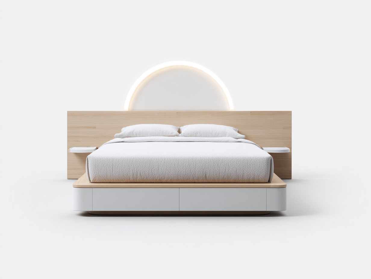 Lit double avec rangement 165x210x105 cm - chêne clair/blanc - design moderne avec éclairage LED-Abodeno