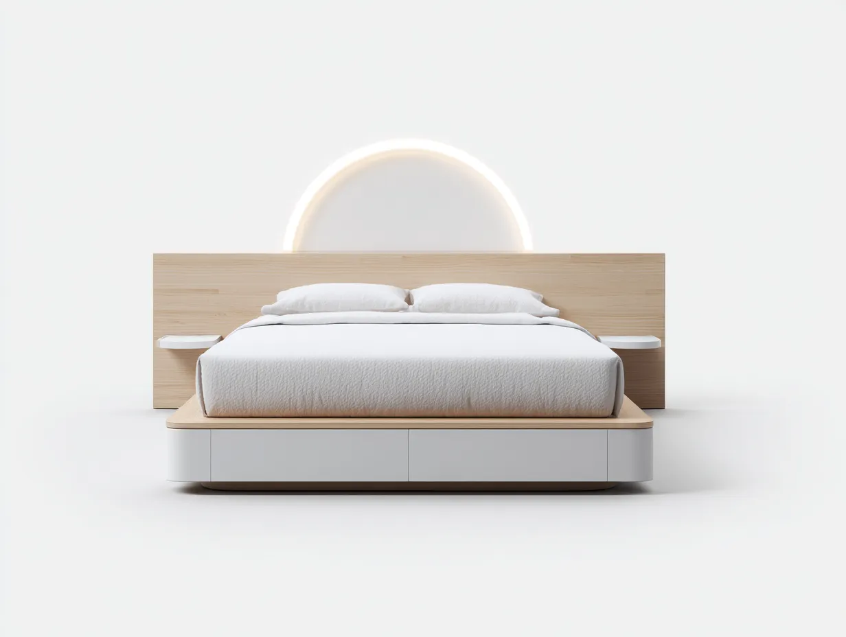 Lit double avec rangement 165x210x105 cm - chêne clair/blanc - design moderne avec éclairage LED-Abodeno