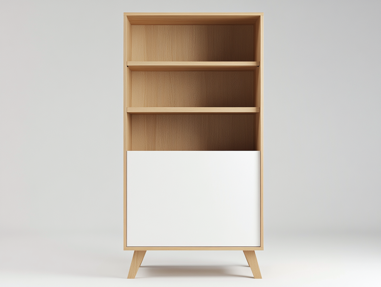 Bibliothèque chêne clair et blanc 100x35x160 cm - avec espace de rangement - style scandinave moderne-Abodeno