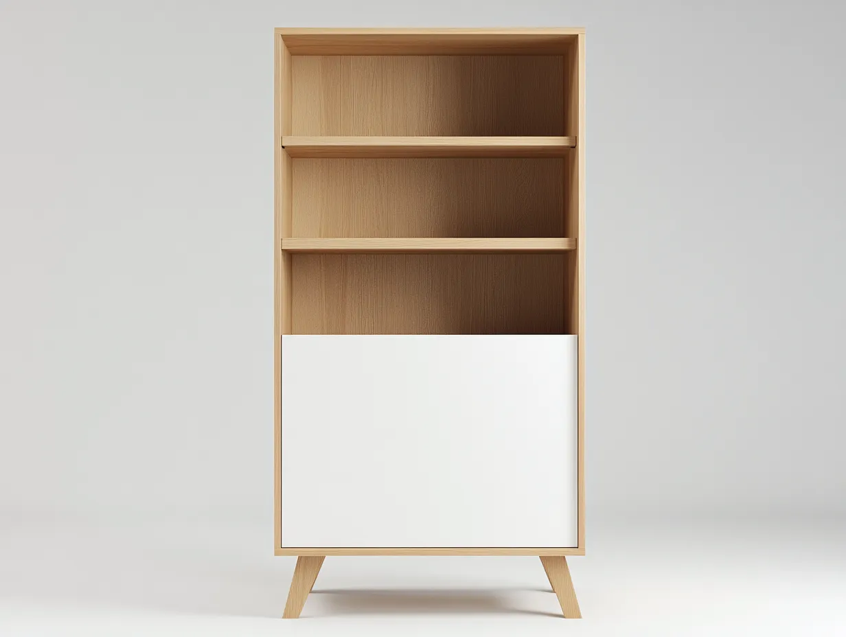 Bibliothèque chêne clair et blanc 100x35x160 cm - avec espace de rangement - style scandinave moderne-Abodeno