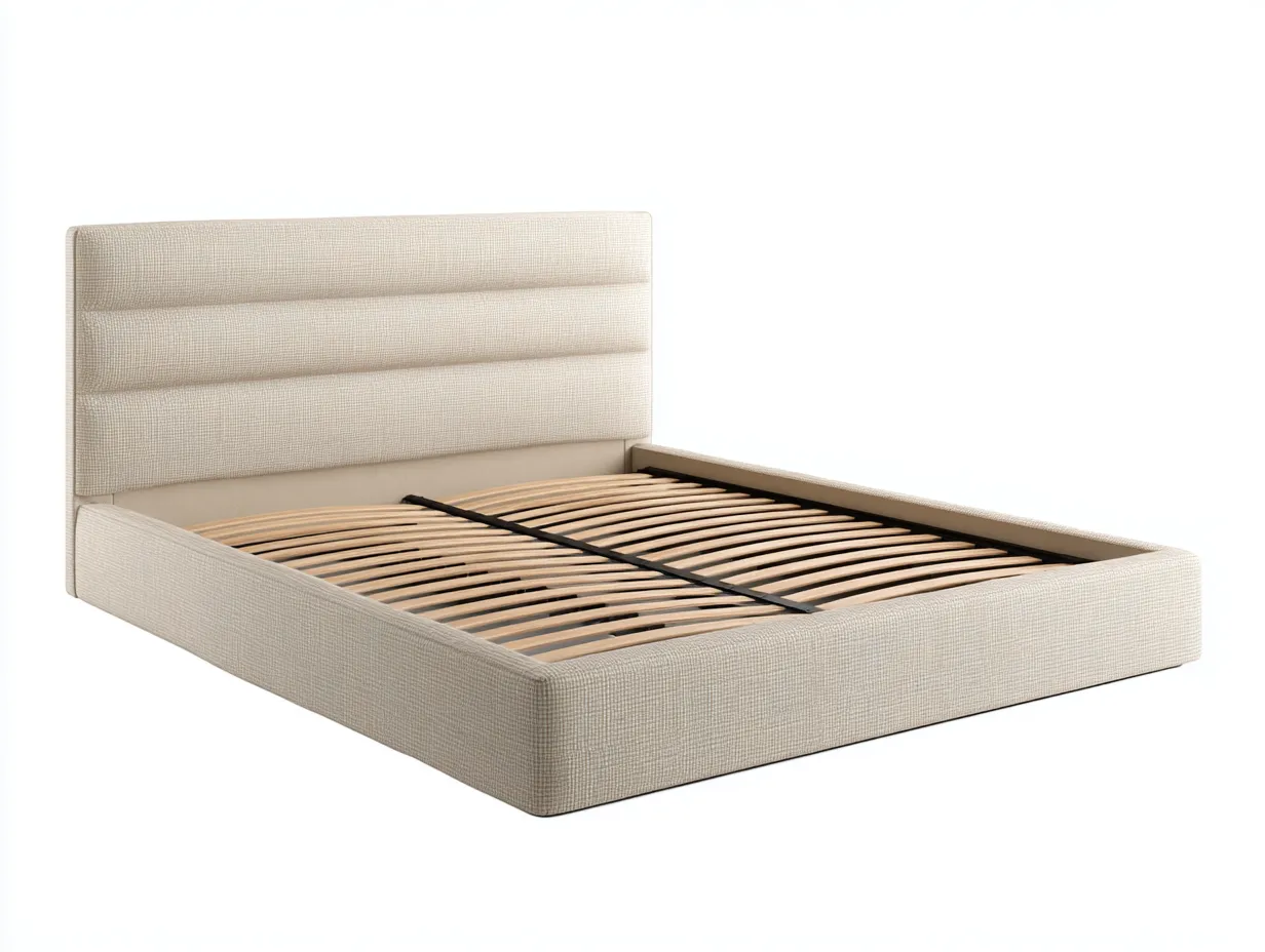 Lit double tapissé 160x200x110 cm - beige - avec tête de lit rembourrée-Abodeno