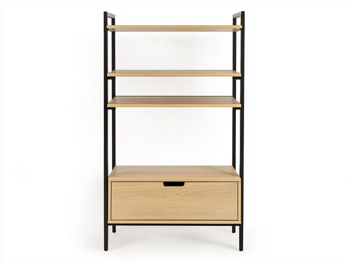 Étagère chêne clair et métal noir 80x35x160 cm - avec espace de rangement - style industriel-Abodeno