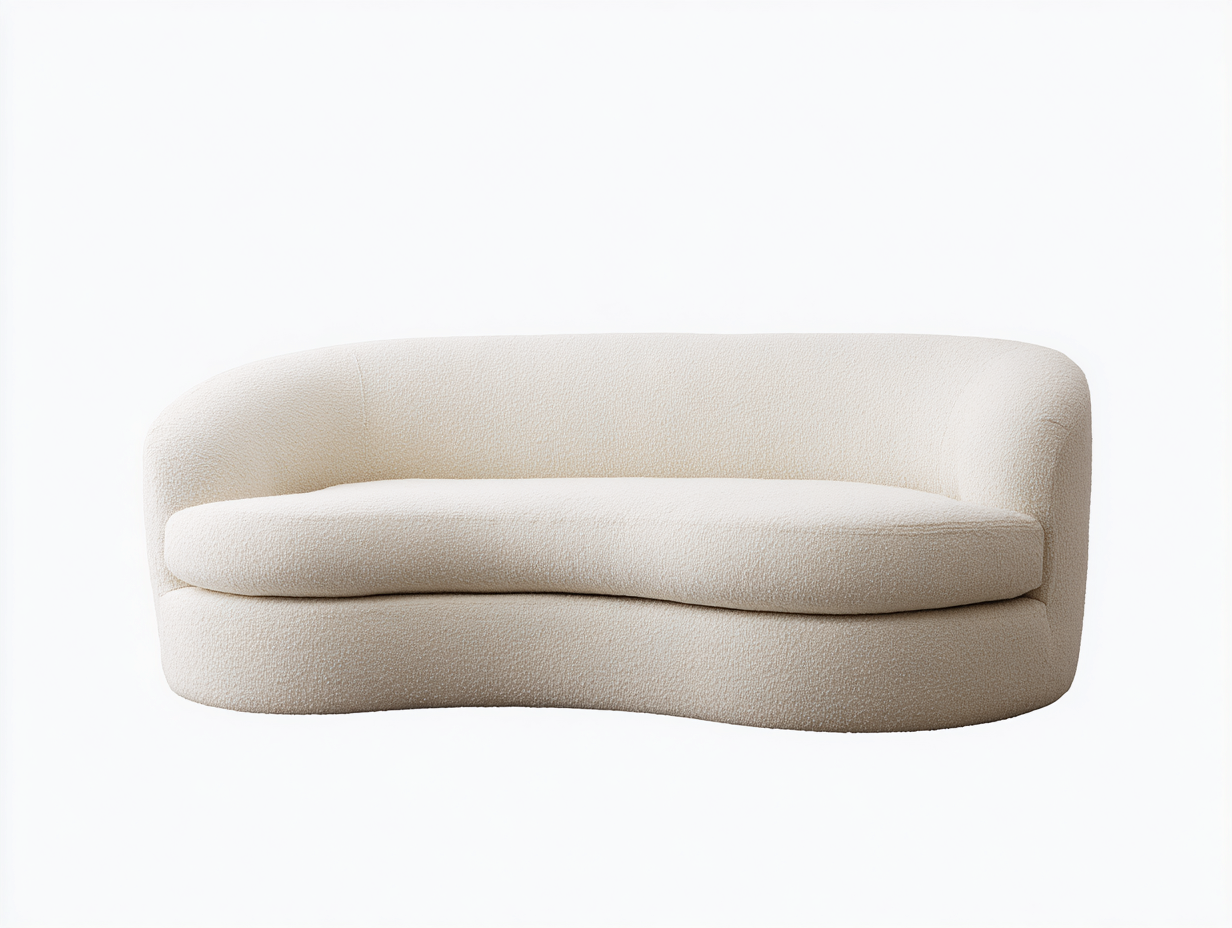 Canapé 3 places en tissu bouclette 210x90x77 cm - ivoire - design arrondi contemporain-Abodeno