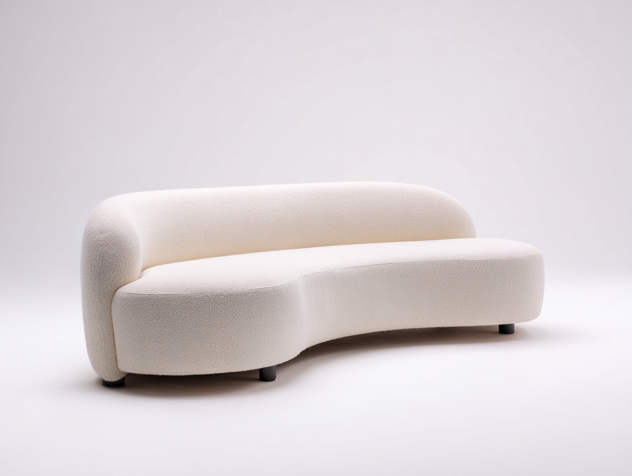 Canapé 3 places en tissu bouclé 235x100x80 cm - ivoire - design organique contemporain-Abodeno