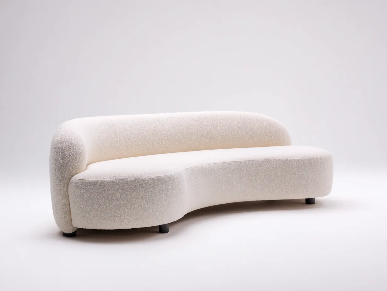 Canapé 3 places en tissu bouclé 235x100x80 cm - ivoire - design organique contemporain-Abodeno