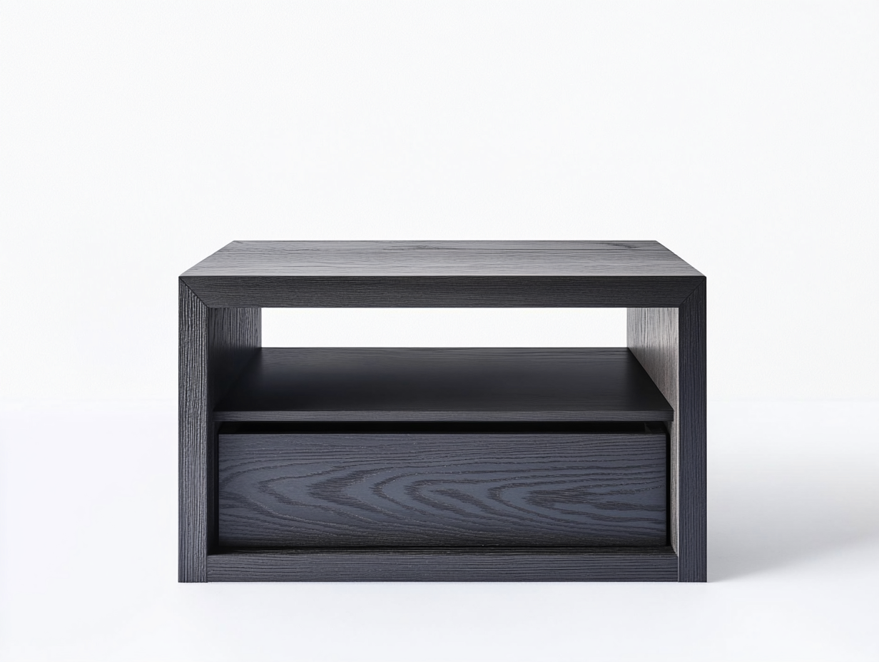 Table de chevet en bois 50x40x45 cm - noir mat - style moderne - avec espace de rangement ouvert-Abodeno