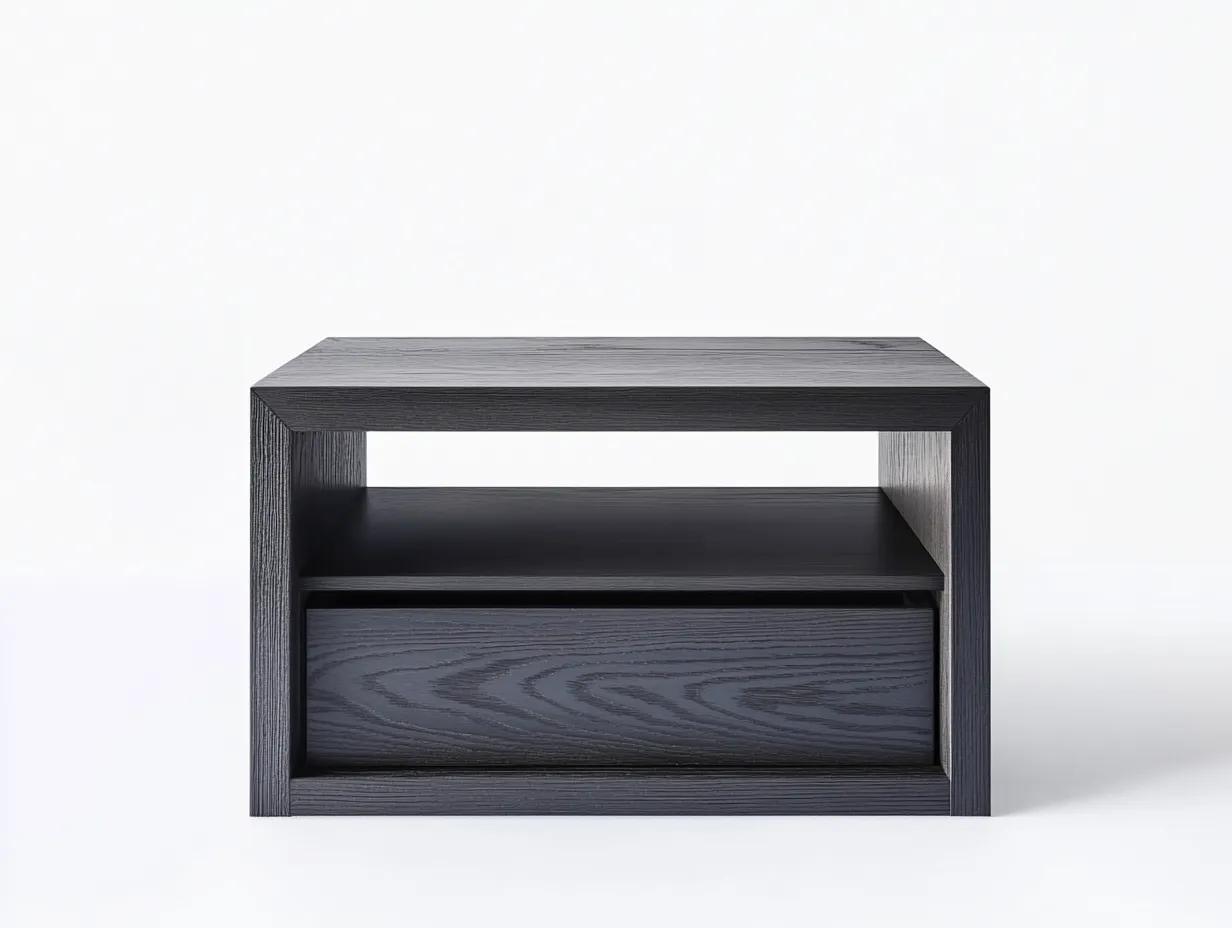 Table de chevet en bois 50x40x45 cm - noir mat - style moderne - avec espace de rangement ouvert-Abodeno