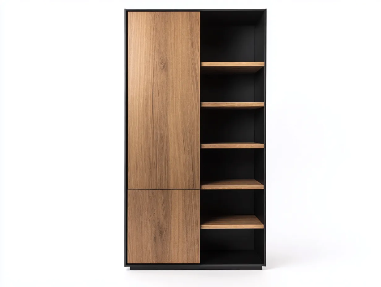 Bibliothèque chêne naturel et noir 90x35x190 cm - avec espace de rangement - style moderne industriel-Abodeno