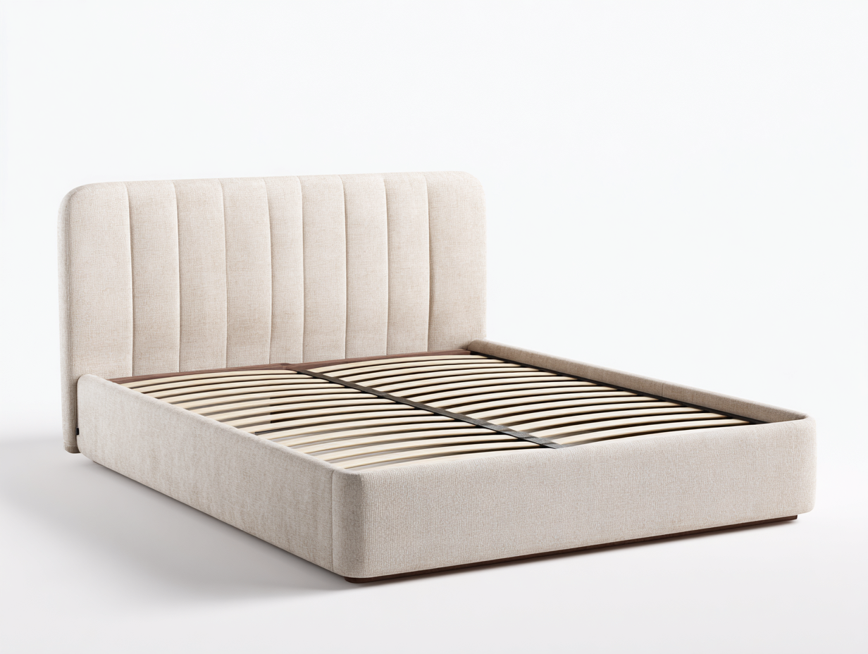 Lit double tapissé 165x205x110 cm - beige - design contemporain avec tête de lit capitonnée-Abodeno