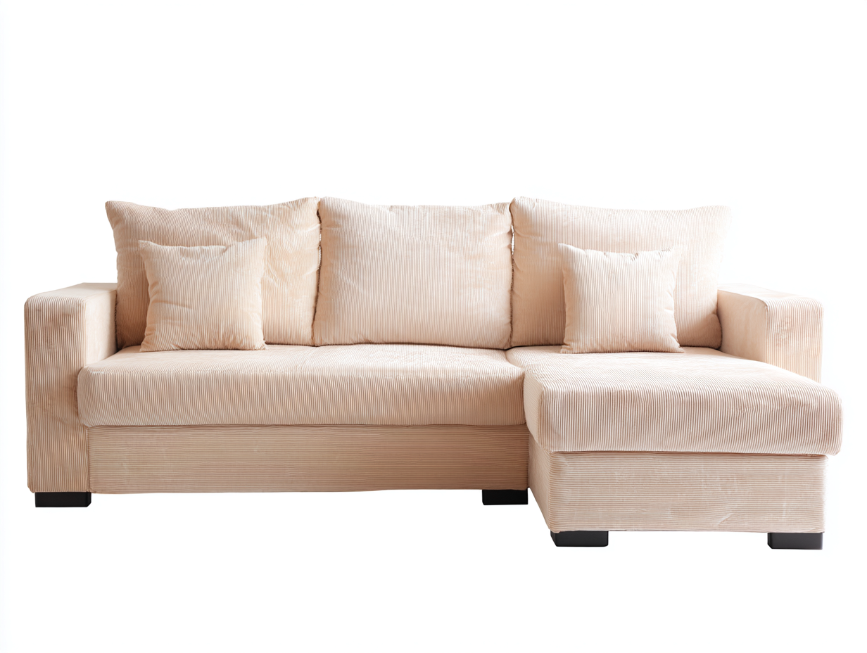 Canapé d'angle en velours côtelé 256x161x87 cm - beige clair - design moderne et confortable-Abodeno