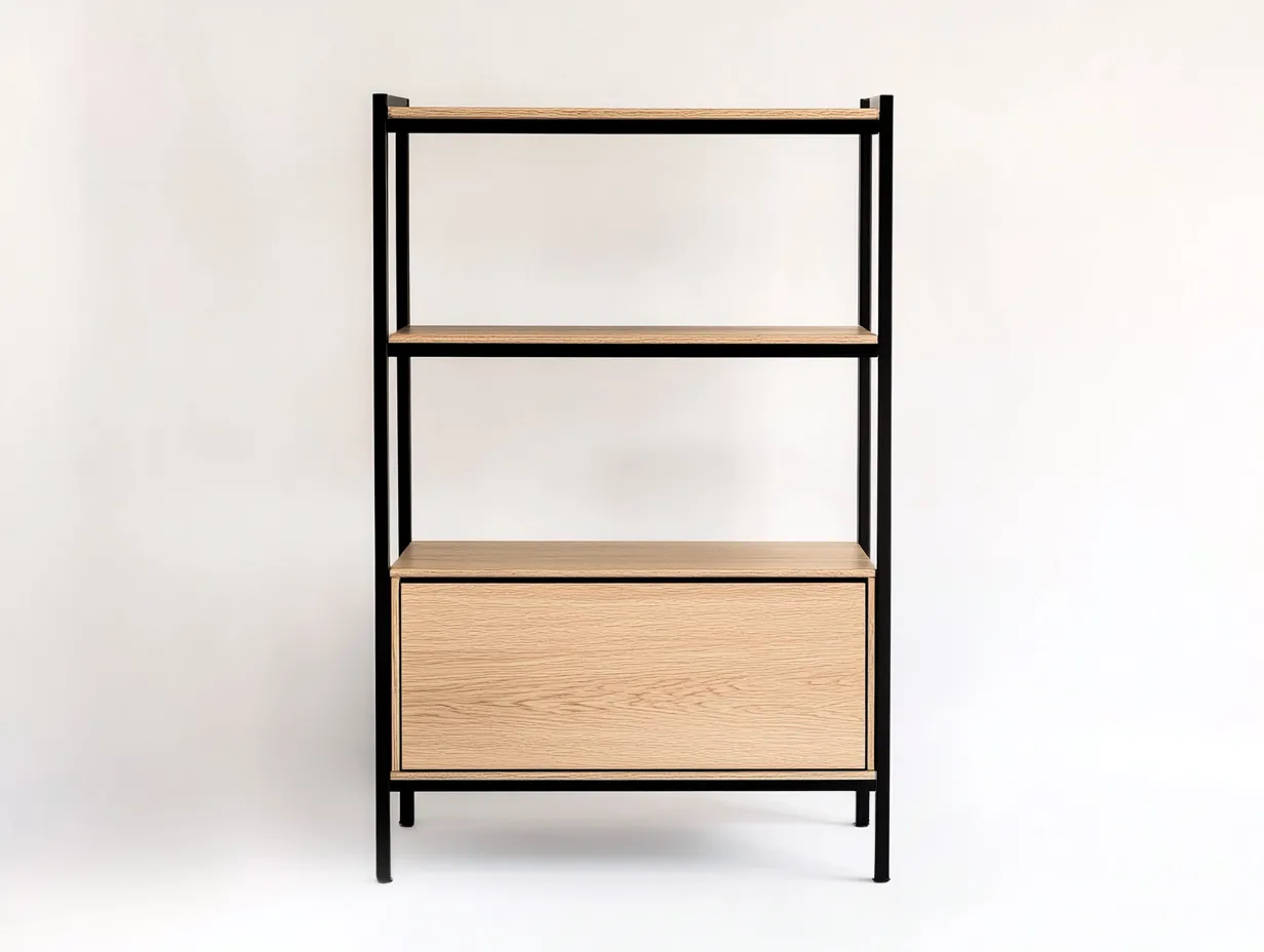 Étagère chêne clair et métal noir 80x35x140 cm - avec espace de rangement - style industriel moderne-Abodeno