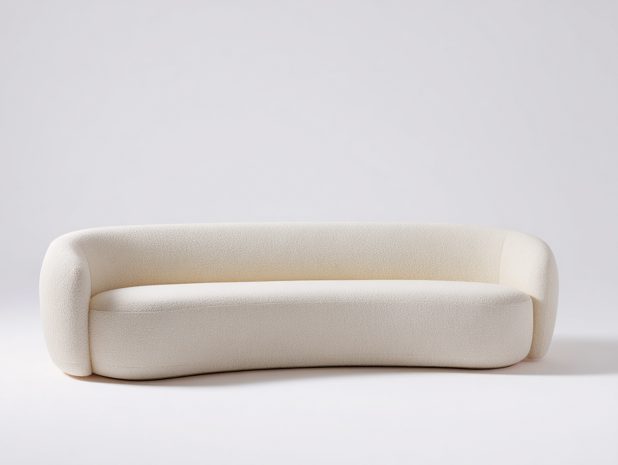 Canapé 3 places en tissu bouclé 240x105x85 cm - ivoire - design moderne organique-Abodeno