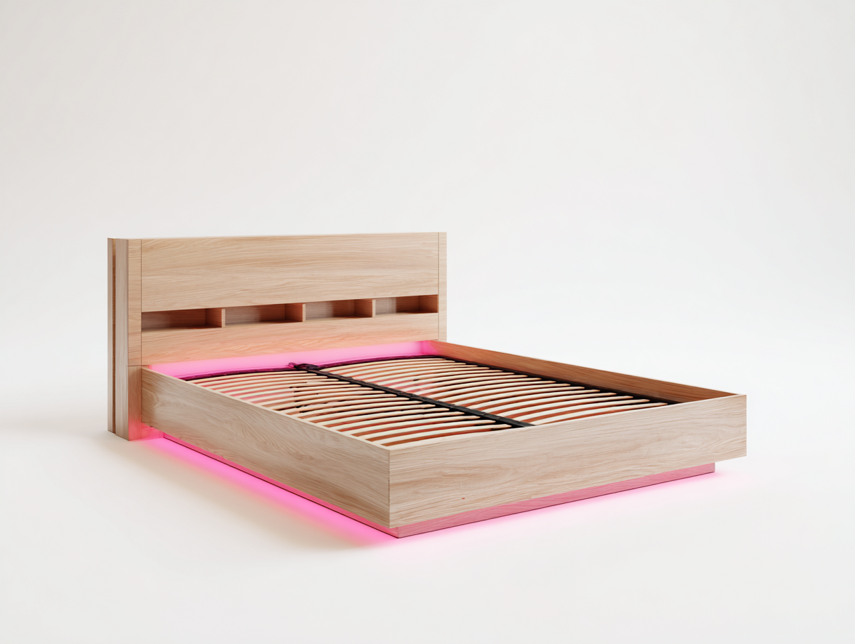 Lit double 160x200x100 cm - chêne clair - design moderne avec éclairage LED d'ambiance-Abodeno