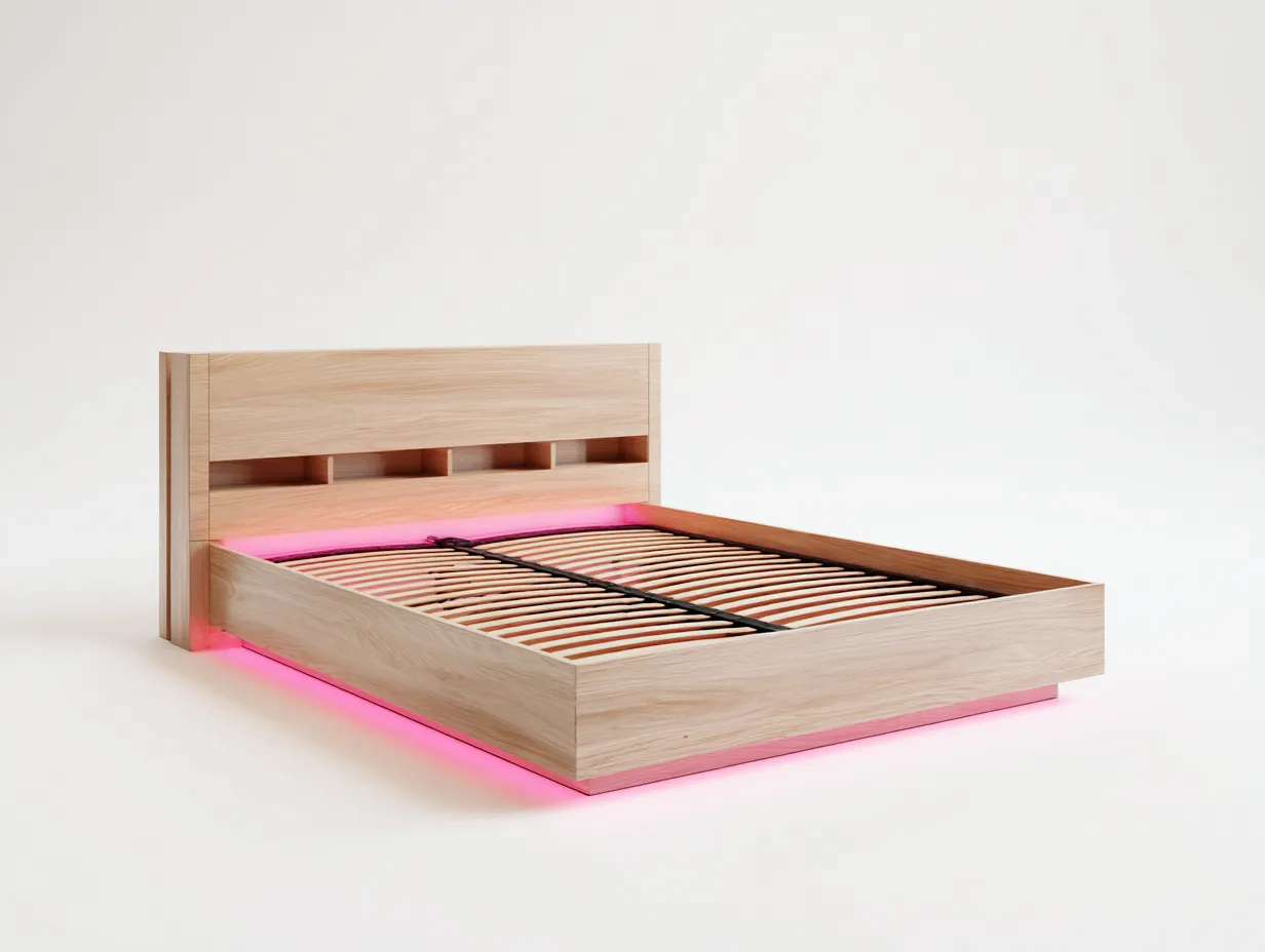 Lit double 160x200x100 cm - chêne clair - design moderne avec éclairage LED d'ambiance-Abodeno