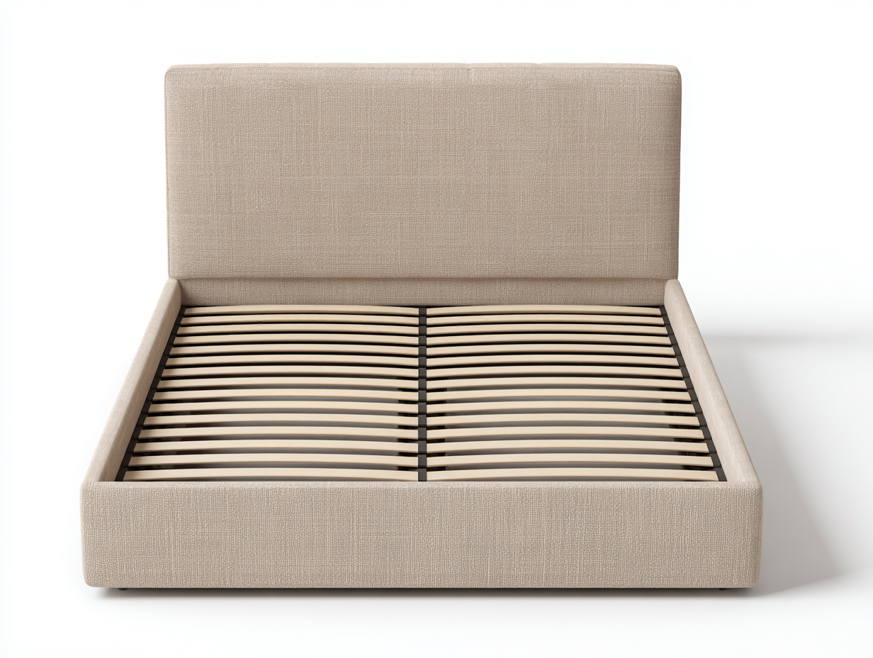 Lit double tapissé 165x205x105 cm - beige - design contemporain en tissu-Abodeno