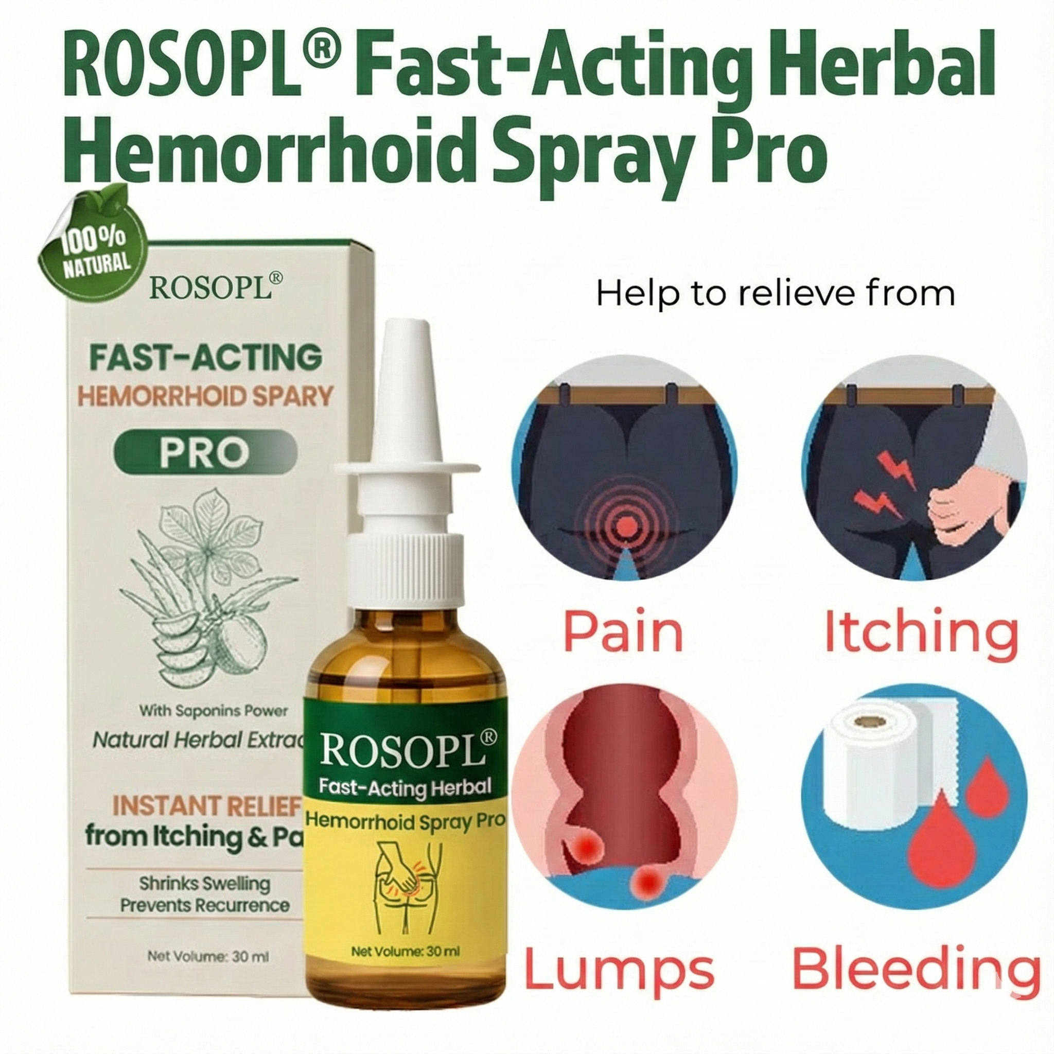 ROSOPL® Fast-Acting Herbal Hemorrhoid Spray Pro